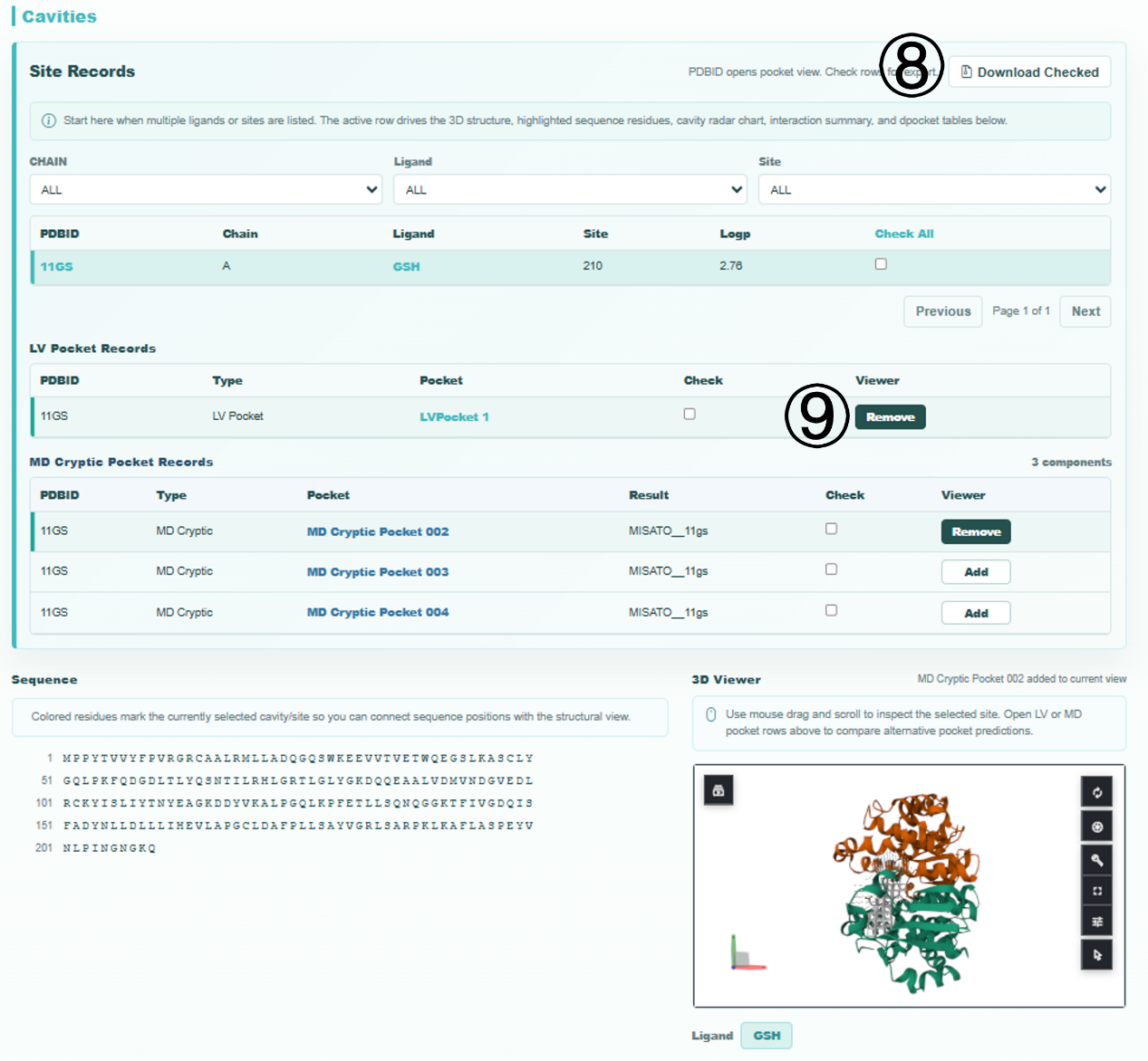 Search results and detail navigation