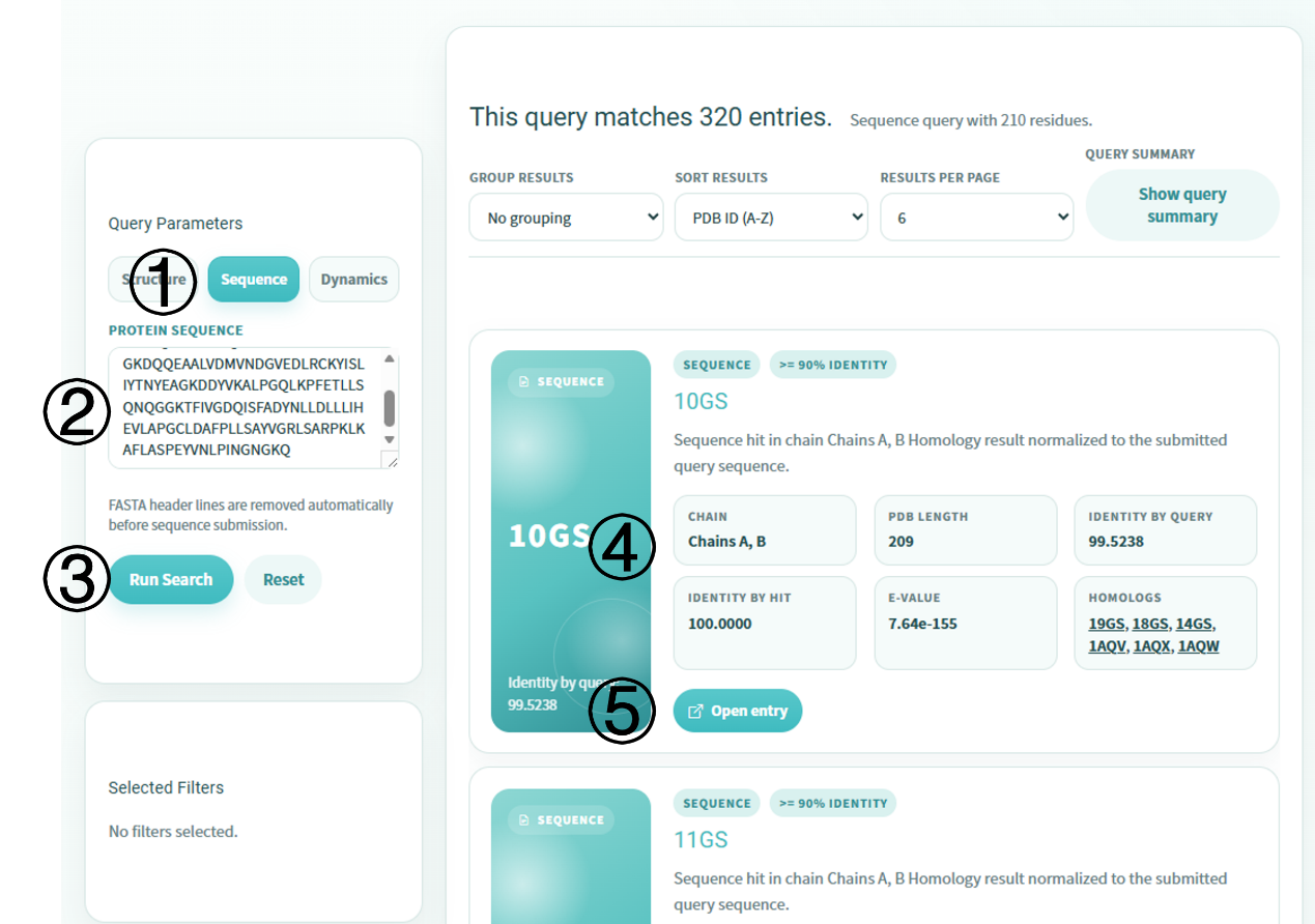 Protein sequence search panel